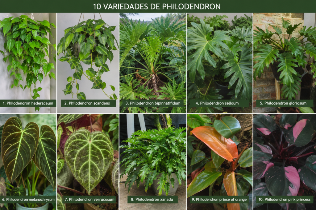 Diez variedades de Philodendron